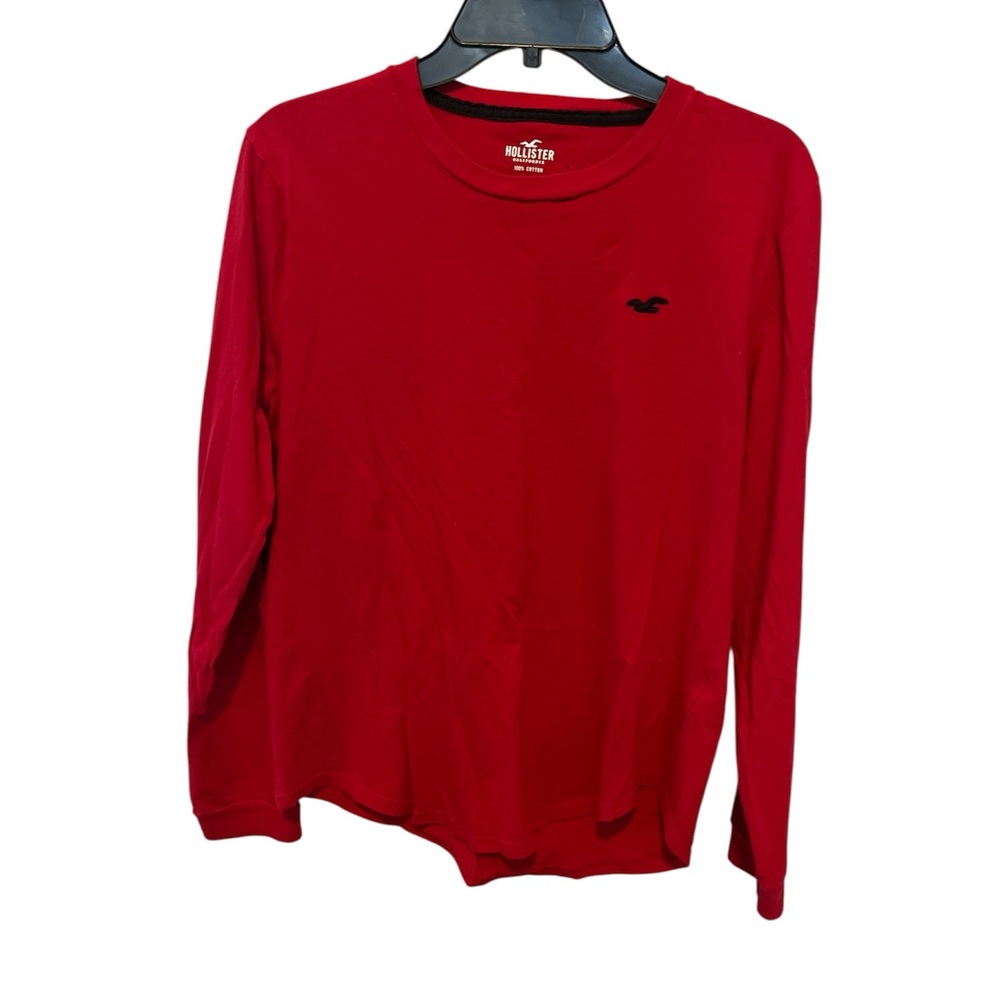 Men's Hollister Sz Medium Shirt Long Sleeve Red Cotton Crewneck